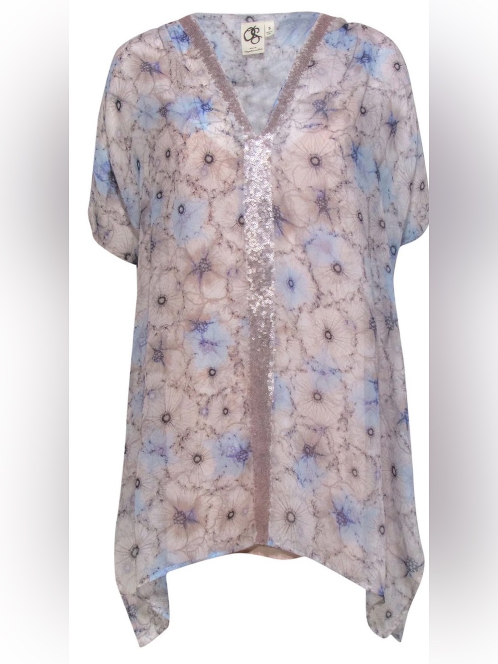 ANTHRO One September Sheer Floral Print Dress w/Nude Slip & Sequin Detail Sz M